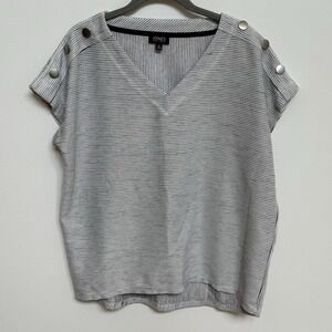 Jones New York Blue White Gray‎ Textured  V-Neck Short Sleeve Shirt Medium